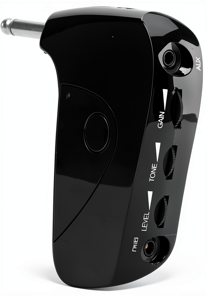 Electric guitar headphone amp in use