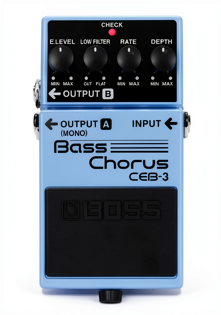 Bassist adjusting CEB-3 chorus pedal on a pedalboard