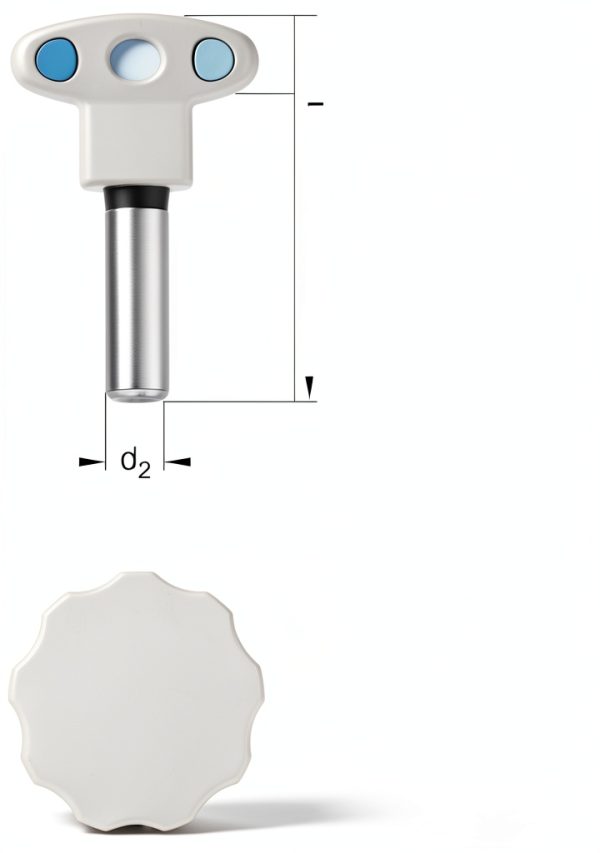 Star Handle, Stainless Steel, GN 5335-40-M8-16, matt Blasted, Handle Diameter 40 mm, Thread M8 x 16-1